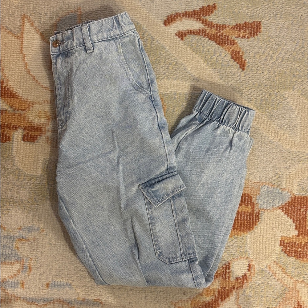 Adika Light Blue Women's 100% Cotton Cargo Jogger Jeans